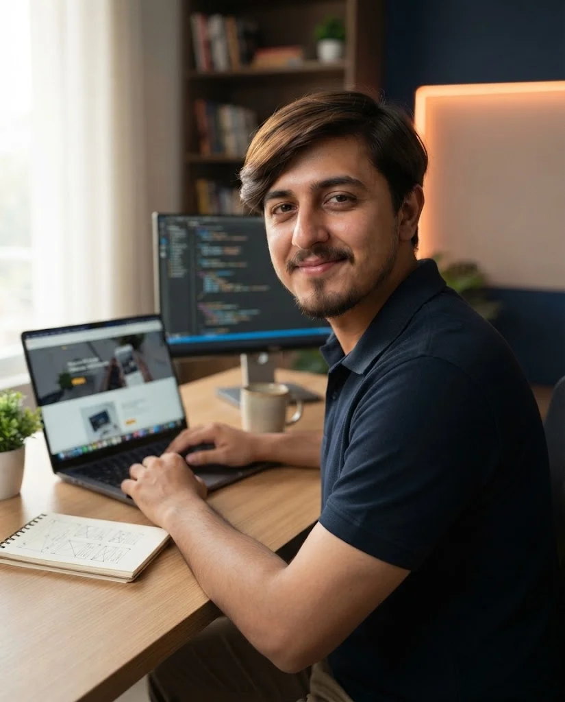 Abdul Rehman coding a custom website in Lahore